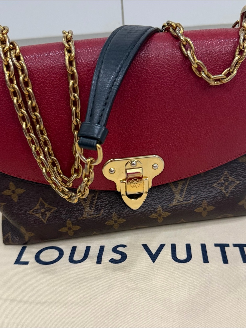 Louis Vuitton Red, Black and Brown Monogram Chain Shoulder Bag
